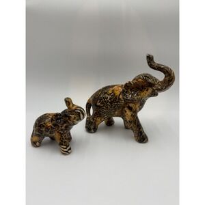 Vintage La Vie Safari Patchwork Elephant Figurines Ceramic Animal Print decor